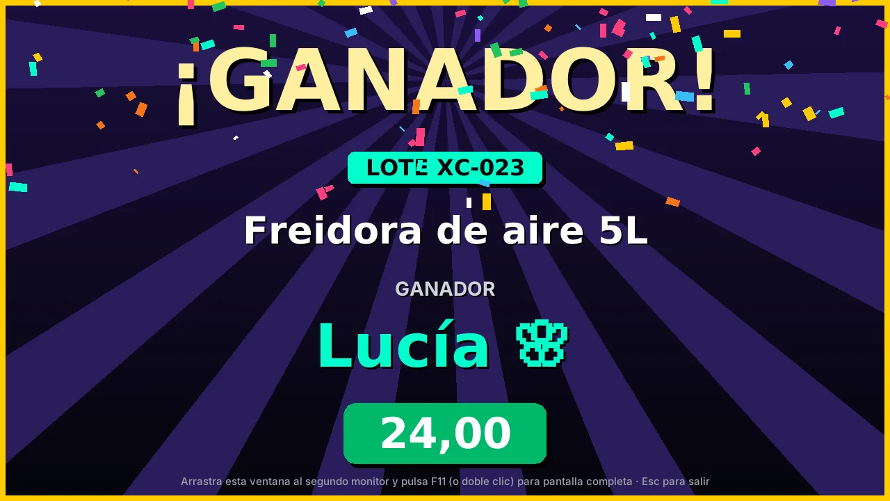 Pantalla de ganador con confeti